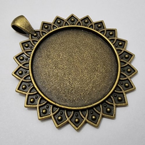 1 pendentif support cabochon rond fleur en métal bronzé t33s