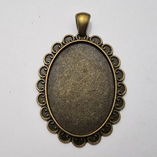 1 pendentif support cabochon fleur oval en métal bronzé t32-ob