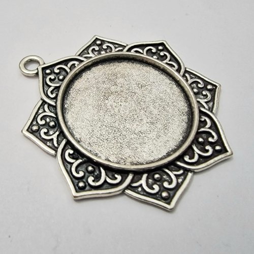 1 pendentif support cabochon fleur étoile en métal argenté t32-fa