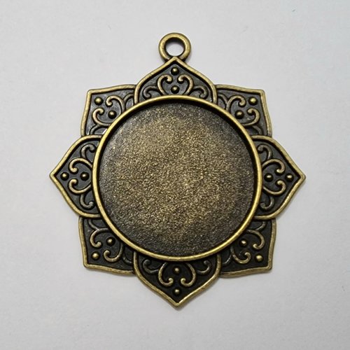1 pendentif support cabochon fleur étoile en métal bronzé t32-fb