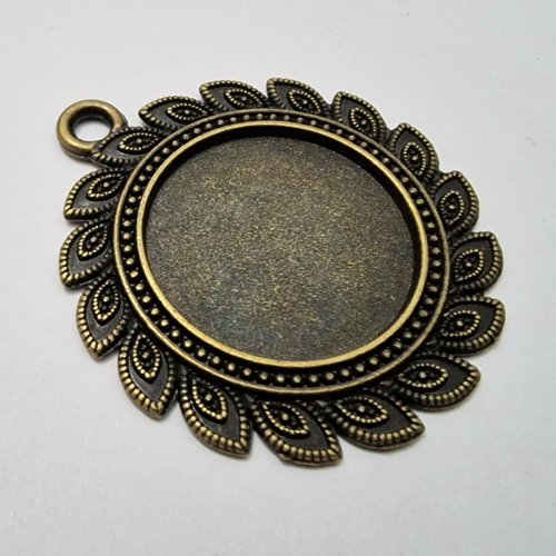 1 pendentif support cabochon fleur soleil en métal bronzé t34-sb