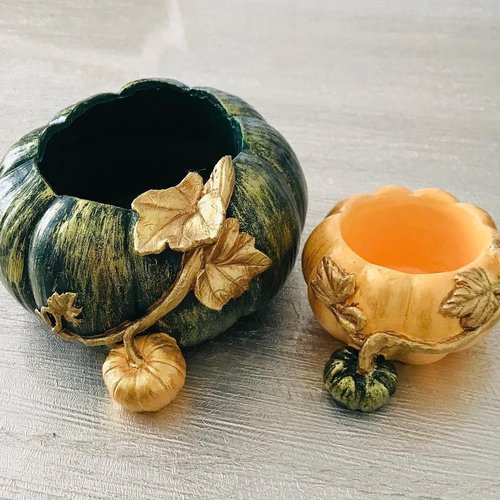 2 moules silicone pot de fleur déco légume feuille citrouille 10cm et 13cm pour plâtre résine polyester ciment k546 k664