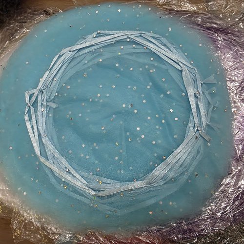 100 bourses voiles à dragées 25cm tulle bleu incrusté de paillettes imitation strass irisés brillant ruban satin