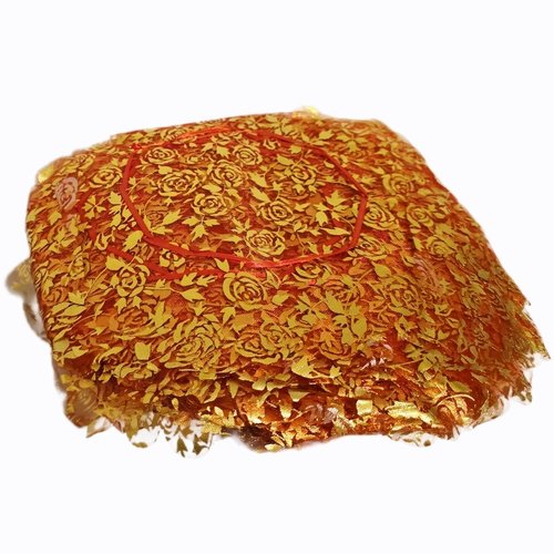 100 bourses voiles à dragées 26cm rond, tulle rouge incrusté de paillettes imitation strass irisés brillant fil doré ruban sat