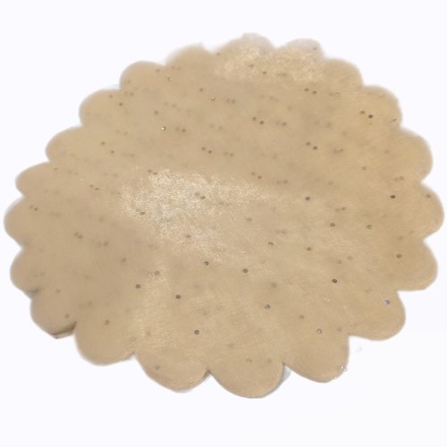 50 tulle voile à dragees 24cm beige avec effet flocon de neige et paillette nacré contours ondulés baptême an
