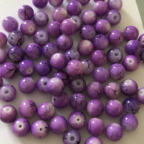 Lot de 75 perle ronde de 8 mm en verre couleur violet 