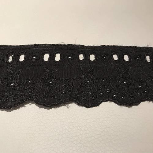 Dentelle broderie anglaise noir avec passe ruban 5 cm largeur 