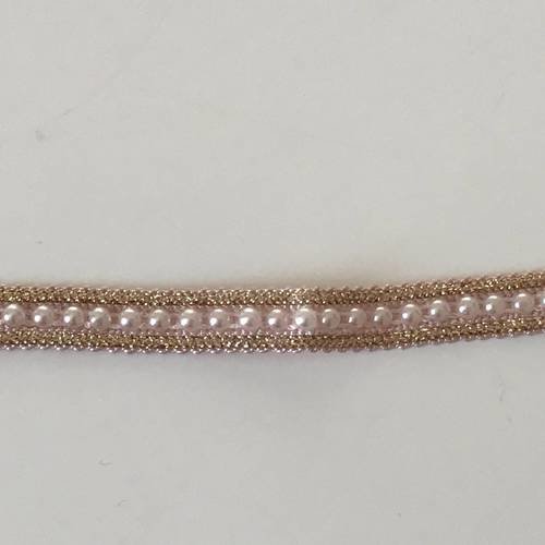 Galon a customiser perlée au milieu couleur vieux rose de 1 cm et bordure doré 