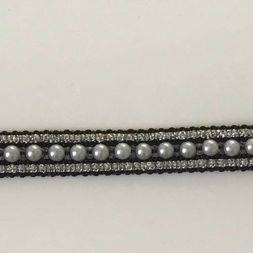 Galon a customiser perlée au milieu couleur noir de 1 cm et bordure argenté 