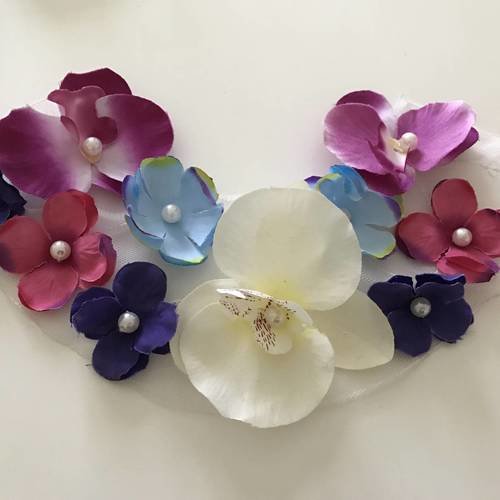 Plastron customisation 27*9 cm fleurs multicolores 