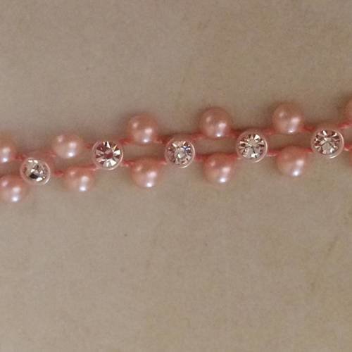 Ruban de perle et strass en cristal rose poudré 1 cm largeur