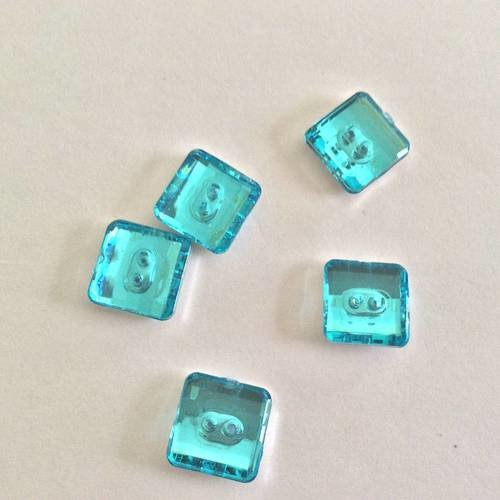 Bouton acrylique a coudre en lot de 4 pièce 12*12 mm bleu turquoise 