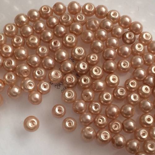 Perles nacrée en verre de 6 mm saumon clair en lot de 10 gr 