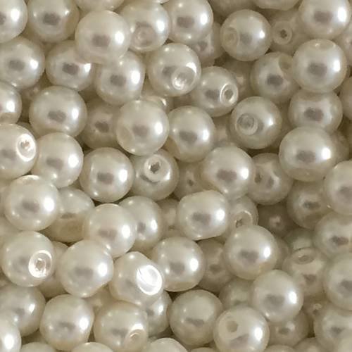 Perle ronde de 6 mm blanc casse en verre lot de 10 gr 