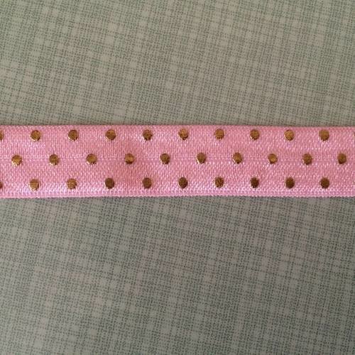 Ruban elastique rose 15 mm avec de la dorure 