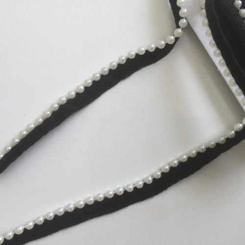 Passepoil perlé noir et  blanc ruban de 1 cm et perle de 4 à 5 mm 
