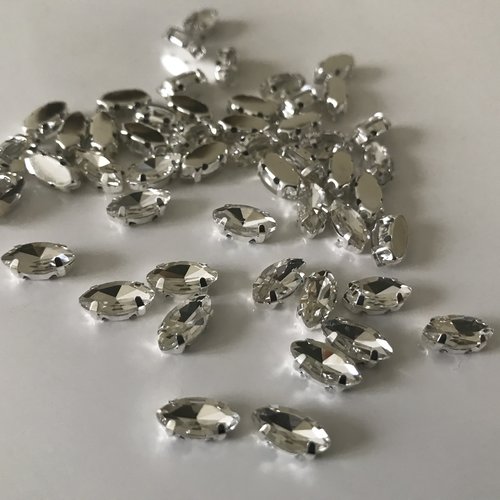 50 strass cristal navette socle argenté  5*10mm