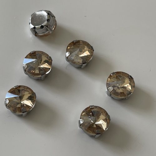 Strass en cristal doré socle argent forme ronde 10 mm