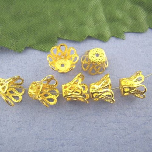 caps Lot 20 Coupelles Calottes Metal 6mm x 5mm Doré perles breloques