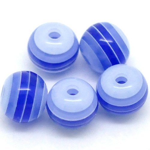 30 perles ronde rayées opaque 6mm en acrylique. couleur bleu marine, perle rayée