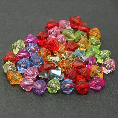 Lot 50 mixte perles 6x6mm multicolore intercalaires bicone toupie acrylique