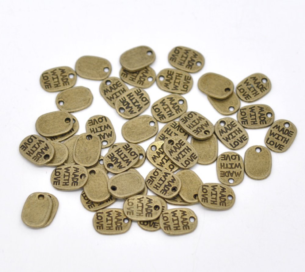 Lot 20 Pendentifs Bronze " made with love " 11mm x 8mm Breloques Charms 