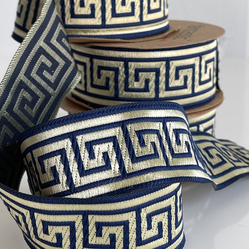 Ruban médiéval bleu marin,motif clé grecque