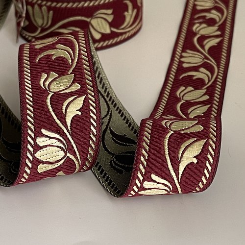 Ruban Jacquard Tissé 'Jardin Impérial' 25mm X 10m - Galon Bordeaux/jaune Pour Couture Et Décoration