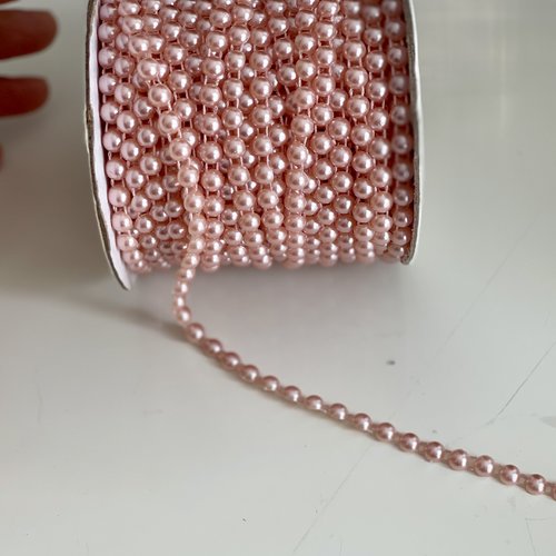 Galon de demi perle,ruban demi perle rose 6 mm