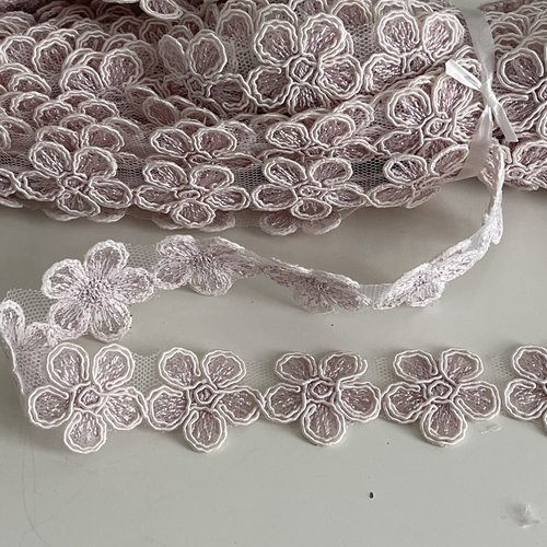 Guipure,ruban dentelle florale en guipure, guipure motif fleur 25 mm, ruban dentelle rose ,