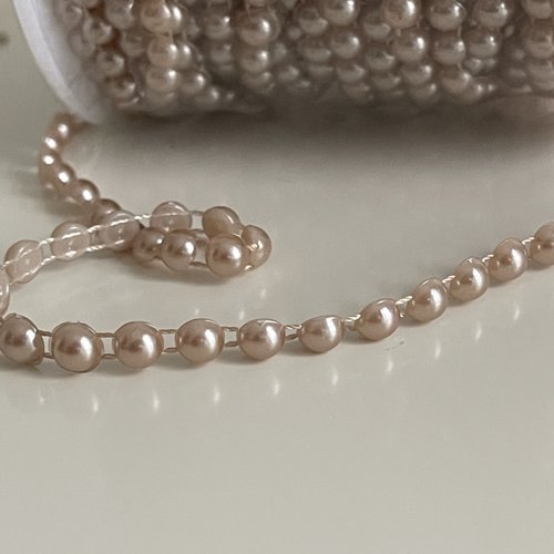 Ruban demi perles 6 mm,galon perlé capuccino ,ruban demi perles 1 mètre