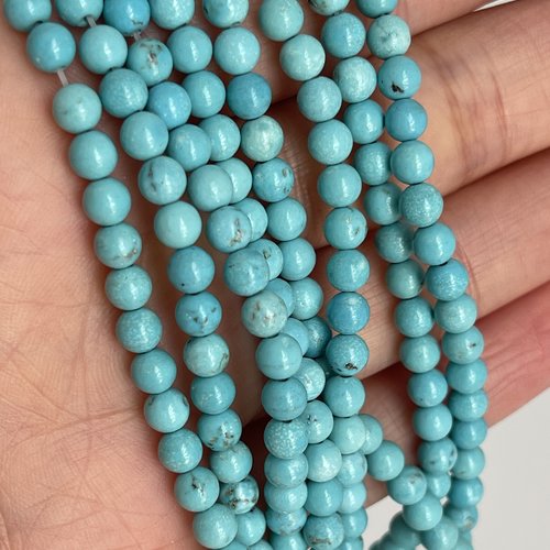 Brin de perles gemmes artisanales gemmes turquoises rondes 4 mm perles turquoises véritables rondes pour créations de bijoux