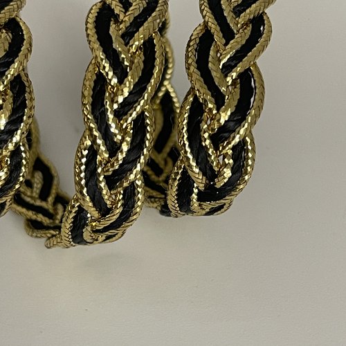 Ruban tressé plat 10 mm de largeur,galon tresse noir et doré
