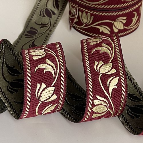 Alon Ruban Jacquard Tisse Bordeaux Et Jaune Jardin Impérial