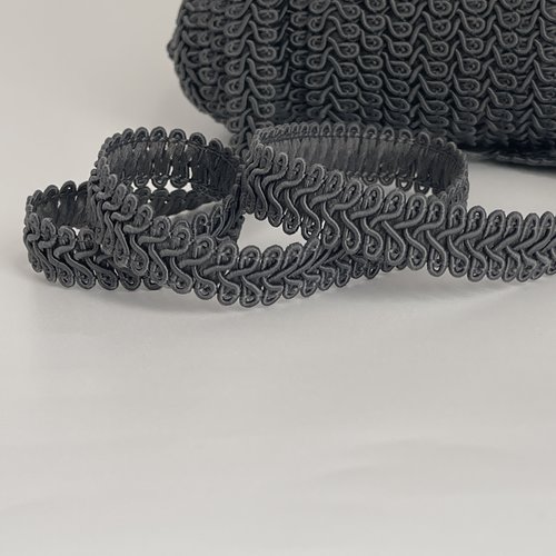 Ruban de passementerie, ruban épis,ruban tressé 14 mm, galon épis de passementerie anthracite