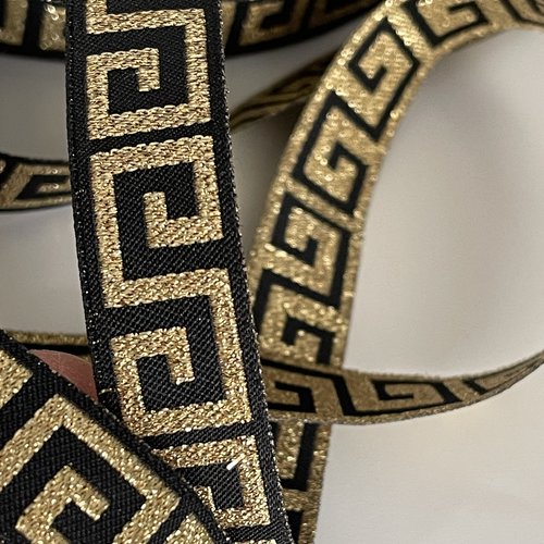 Ruban motif grec doré et noir galon décoratif 20 mm loisirs créatifs décoration textile galon médiéval motif clé gre
