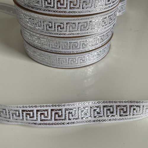 Galon médiéval,galon brodé jacquard,ruban motif clé grecque,galon style grec,galon médiéval 15 mm