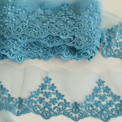 Dentelle brodée bleue turquoise,dentelle bleue 9 cm,