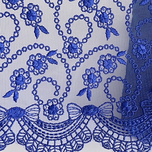 Dentelle brodée sur tulle, dentelle bleue , dentelle 12,5 cm bleue