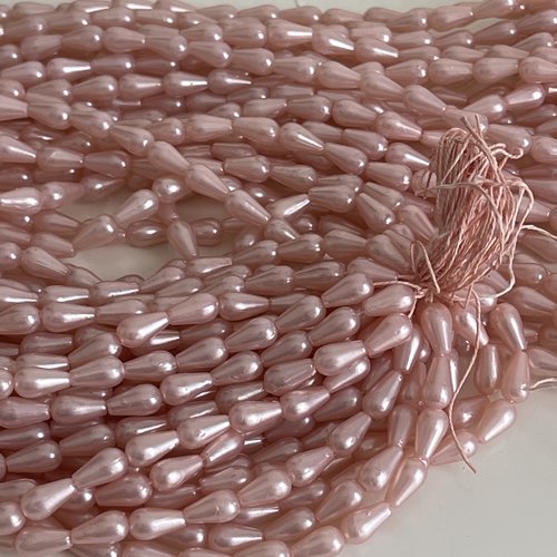Brin de perles acryliques rose,perles gouttes rose pour créations de bijoux 10 mm