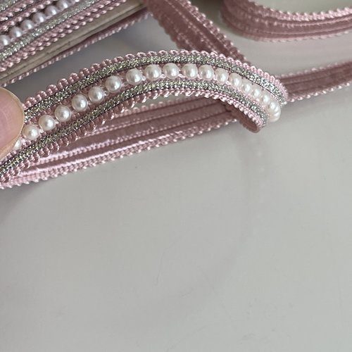 Ruban artisanal perlé rose passementerie perlé ruban 15 mm avec perles acryliques ruban fantaisie