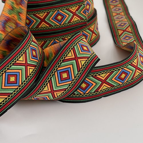 Galon brodé jacquard géométrique, ruban motif africain galon tissé 35 mm ruban multicolore