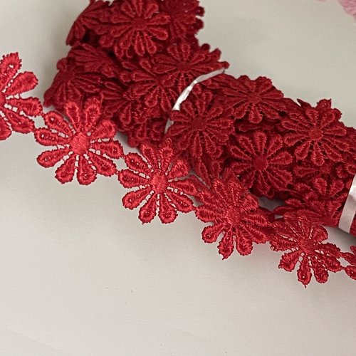 Ruban de dentelle en guipure rouge ruban guipure motif fleur dentelle artisanale motif marguerite 2,5 cm