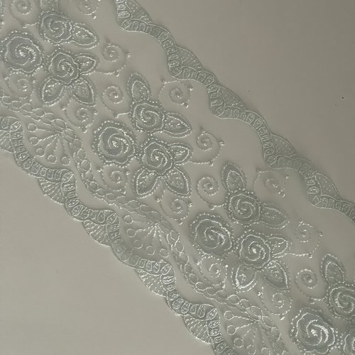 Dentelle brodée sur tulle dentelle festonnée vert menthe