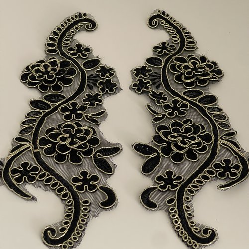 Applique en dentelle à coudre applique noire et doré pour textile