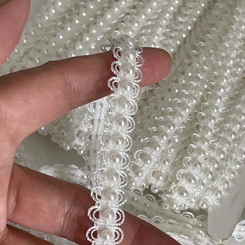 Ruban passementerie avec perles en plastique galon perlé fantaisi avec perles 12 mm ruban décoratif blanc cassé