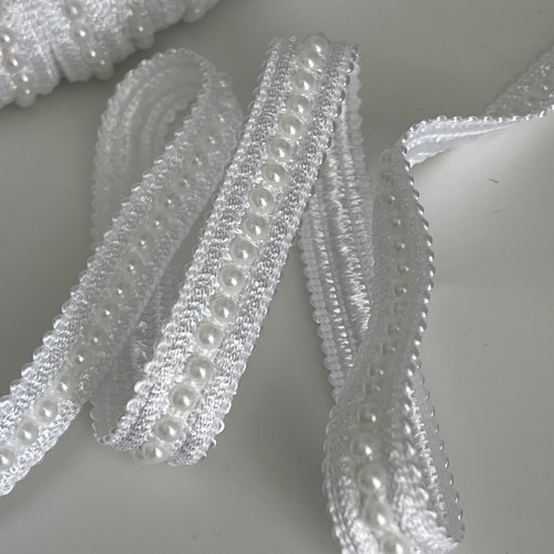 Ruban blanc décoratif avec perles 1 mètre ruban passementerie perlé idéal couture mariage loisirs créatifs