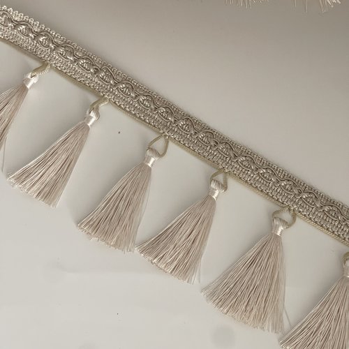 Ruban à franges avec galon tressé – 11 cm – beige satiné