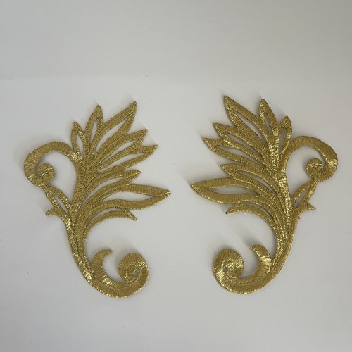 Applique thermocollante dorée  lot de 2  écusson 8x10 cm  motif feuille baroque patch à coller sur textile appliquer argenté