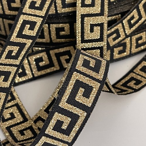 Ruban motif grec doré et noir galon décoratif 20 mm loisirs créatifs décoration textile galon médiéval motif clé gre